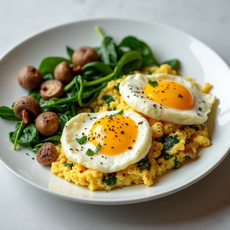 Egg White and Turkey Sausage Scramble with Spinach and Mushrooms