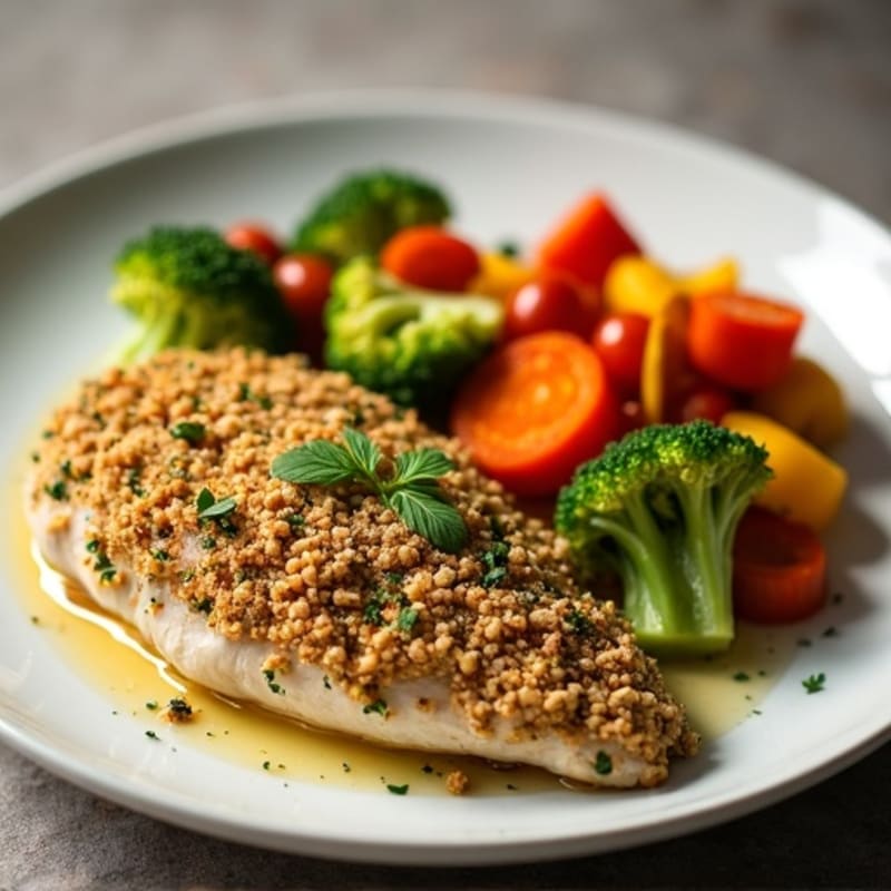 Herb-Crusted Pan Seared Chicken with Roasted Vegetables