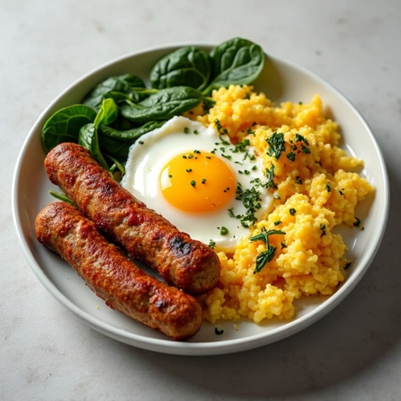 Crispy Turkey Sausage and Egg White Scramble with Spinach