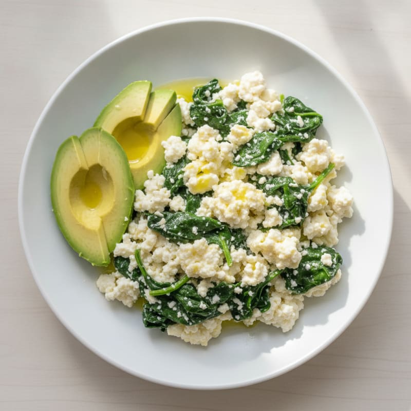 Egg White and Cottage Cheese Scramble with Sautéed Spinach