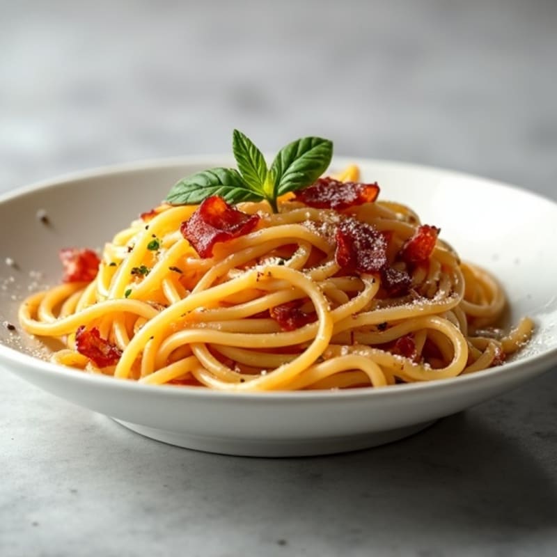 Crispy Turkey Bacon Carbonara with Whole Wheat Spaghetti