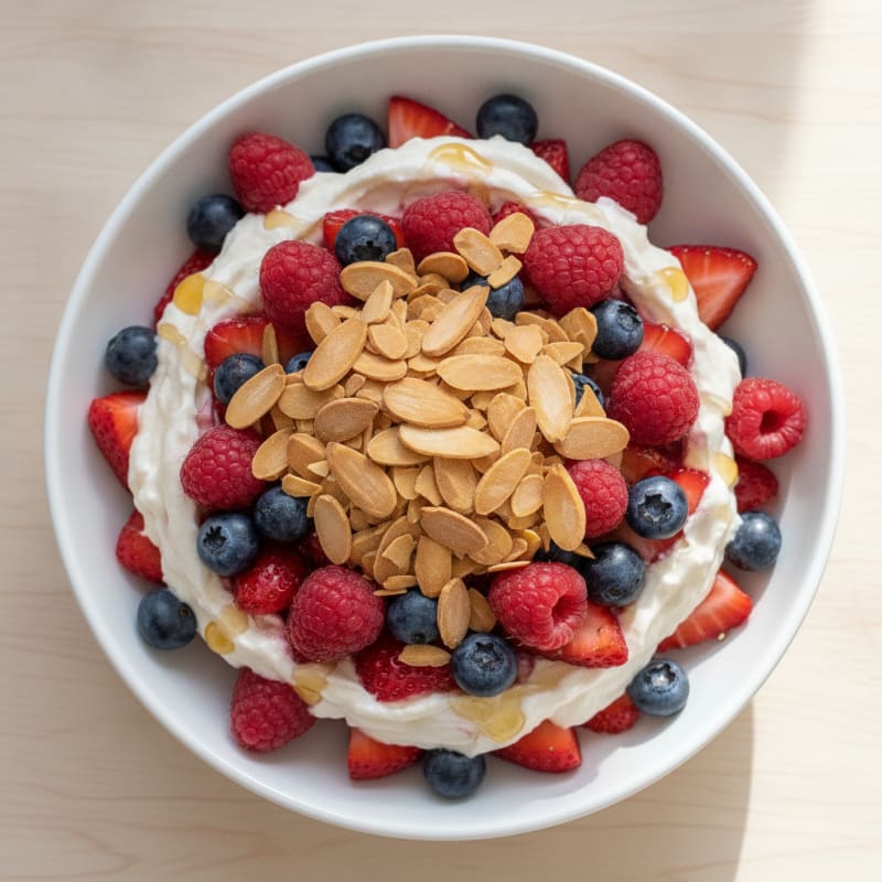 Greek Yogurt Protein Parfait with Mixed Berries and Almonds