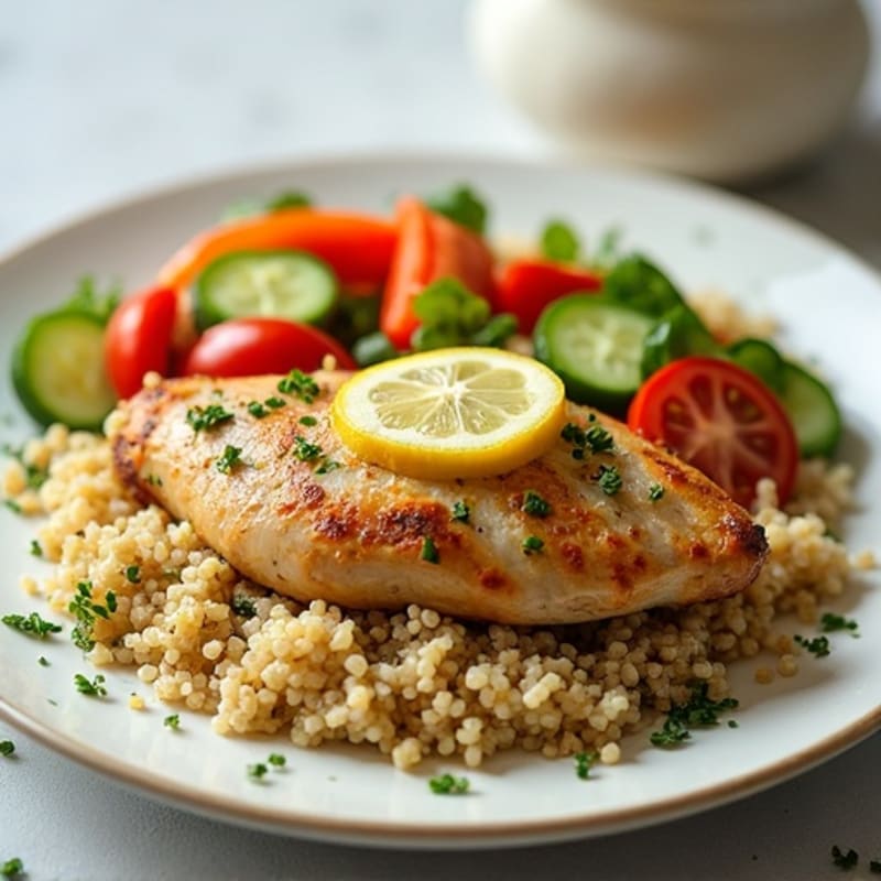 Lemon Herb Roasted Chicken with Quinoa and Fresh Vegetable Salad