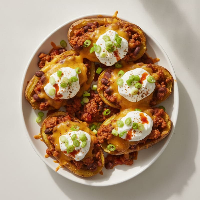 Loaded Chili Cheese Potato Skins