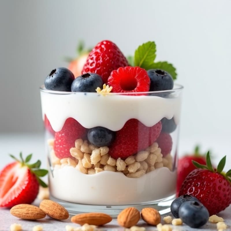 Greek Yogurt Protein Parfait with Mixed Berries and Almonds