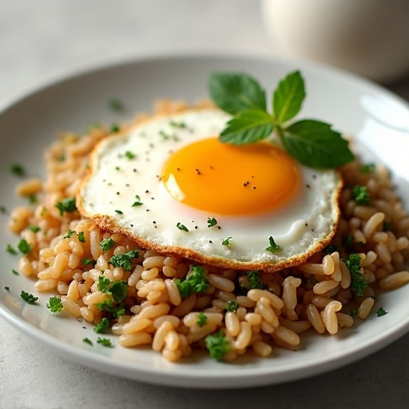 Crispy Fried Eggs with Fresh Herb Brown Rice