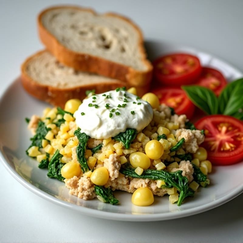 Egg White and Turkey Spinach Scramble with Cottage Cheese