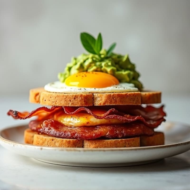 Crispy Bacon and Smashed Avocado Breakfast Stack