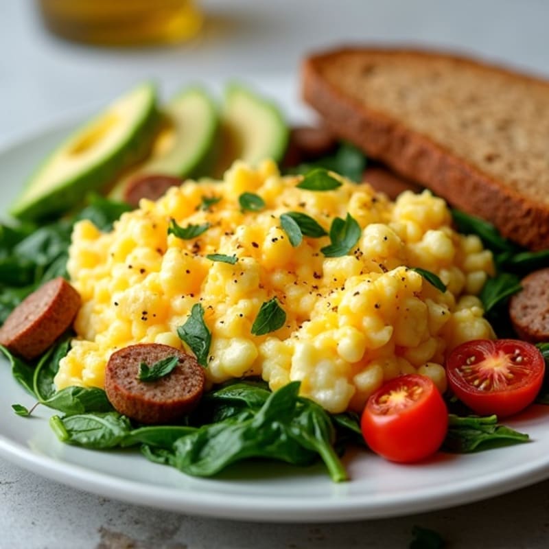 Egg White Scramble with Turkey Sausage and Spinach
