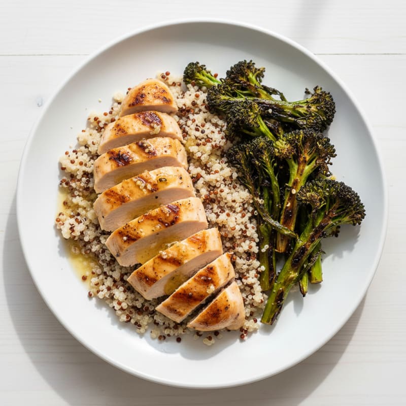 Grilled Chicken Breast with Quinoa and Roasted Broccoli