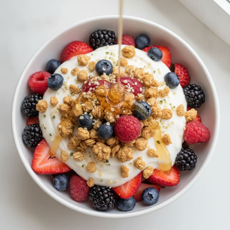 Creamy Greek Yogurt Parfait with Mixed Berries and Protein Granola