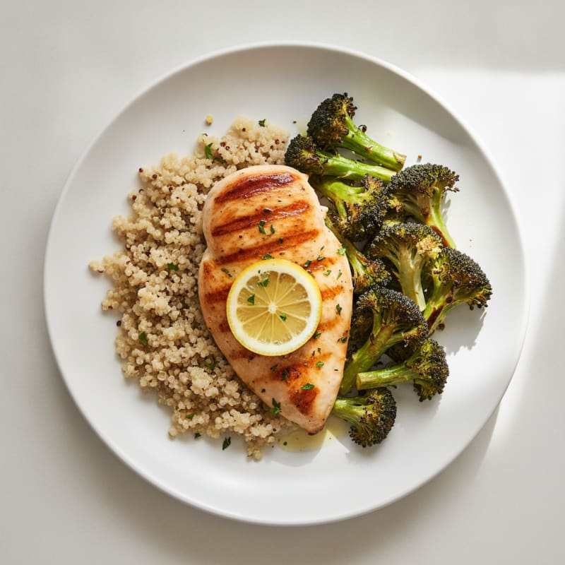 Grilled Chicken Breast with Quinoa and Roasted Broccoli