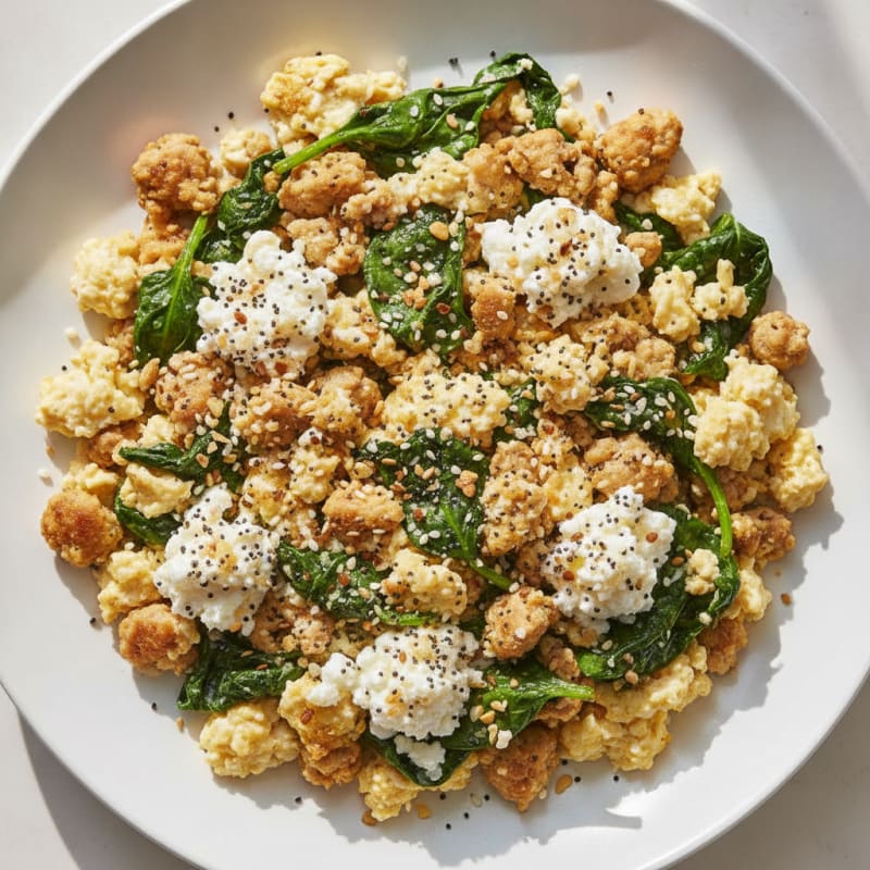 Egg White and Turkey Spinach Scramble with Cottage Cheese
