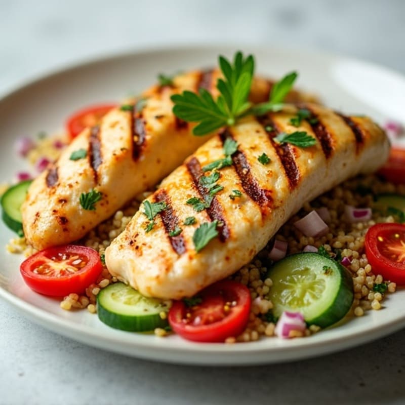 Grilled Lemon-Garlic Chicken Breast over Quinoa Salad