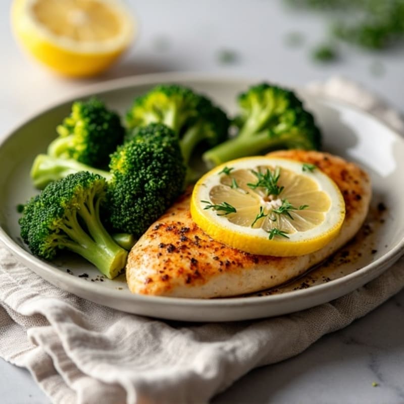 Lemon Garlic Pan Seared Chicken with Roasted Broccoli