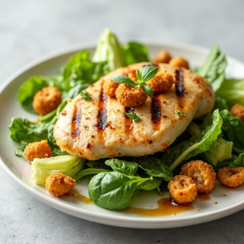 Herb-Grilled Chicken Caesar with Crispy Chickpea Croutons