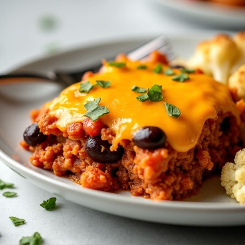 Lean Turkey Chili Cheese Bake with Crispy Cauliflower
