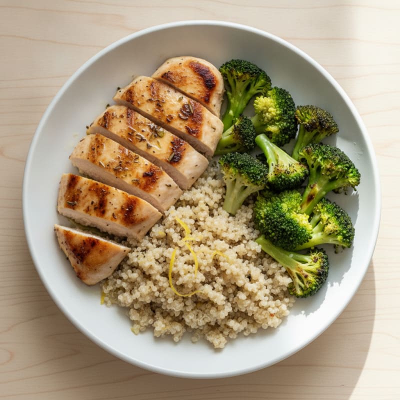 Grilled Chicken Breast with Quinoa and Steamed Broccoli