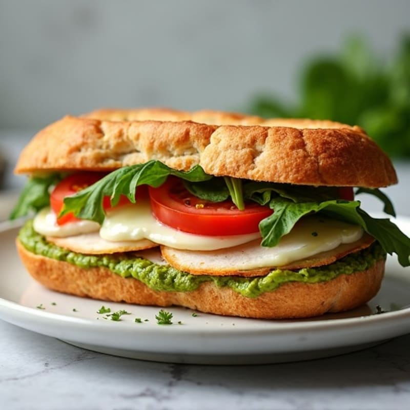 Herb-Roasted Turkey Pesto Panini with Fresh Mozzarella