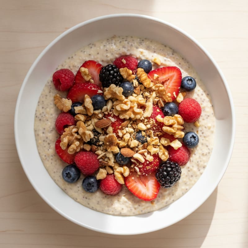 Berry Chia Seed Pudding with Toasted Nuts