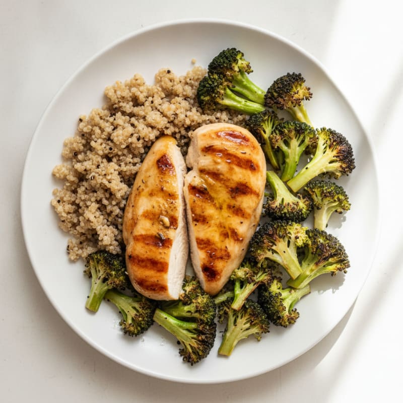 Grilled Chicken Breast with Roasted Broccoli and Quinoa