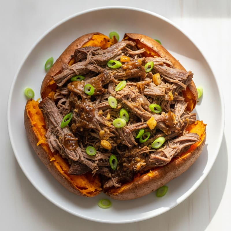 Shredded Beef with Baked Sweet Potato