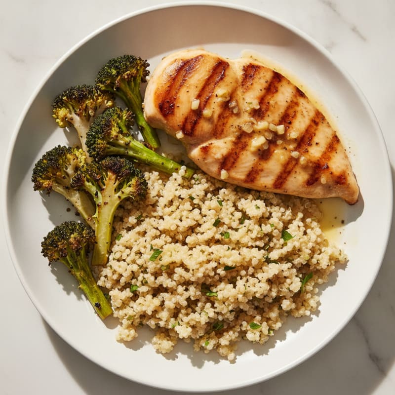 Grilled Chicken Breast with Quinoa and Roasted Broccoli