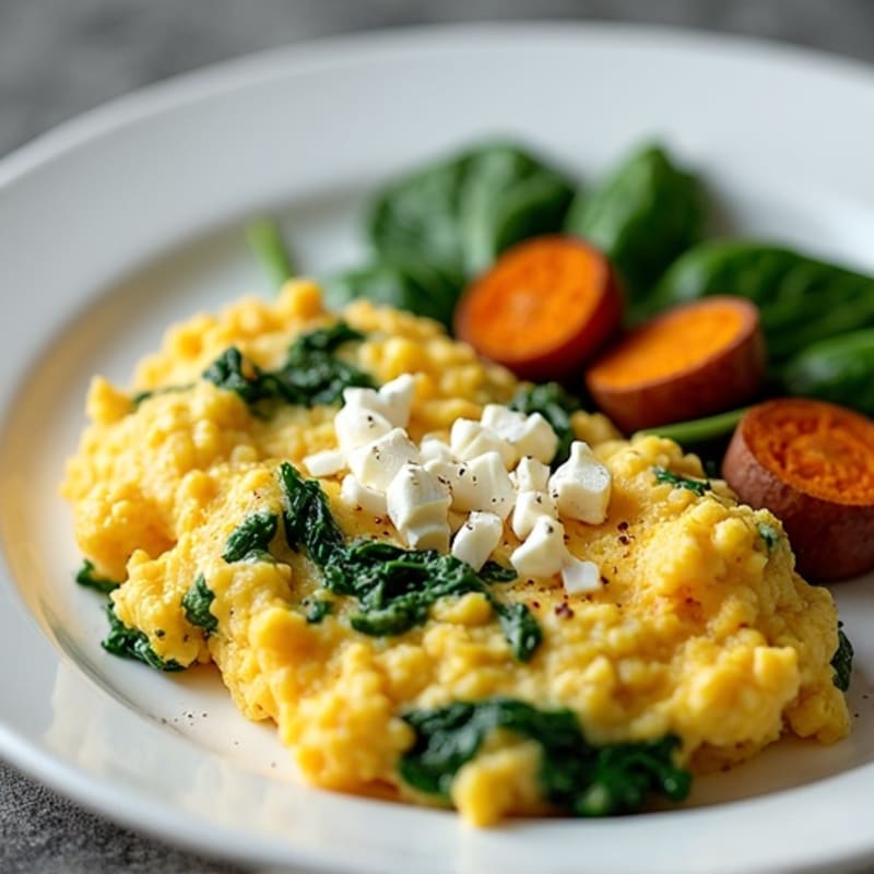 Protein-Packed Scrambled Eggs with Spinach and Roasted Sweet Potatoes