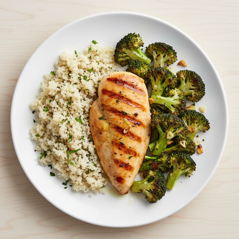Grilled Chicken Breast with Quinoa and Roasted Broccoli