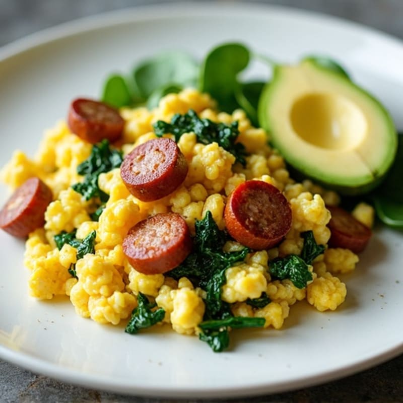 Egg White Scramble with Turkey Sausage and Spinach
