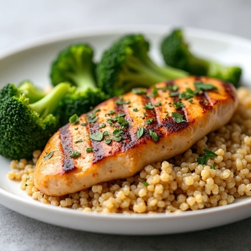 Grilled Chicken Breast with Quinoa and Steamed Broccoli