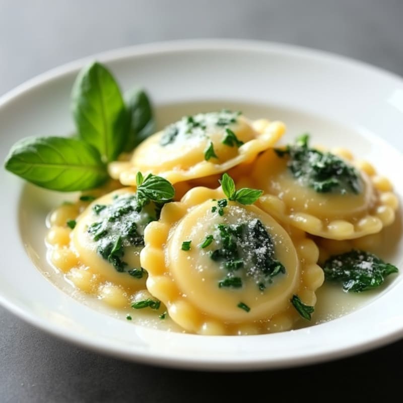 Creamy Ricotta Spinach Ravioli with Herb Sauce