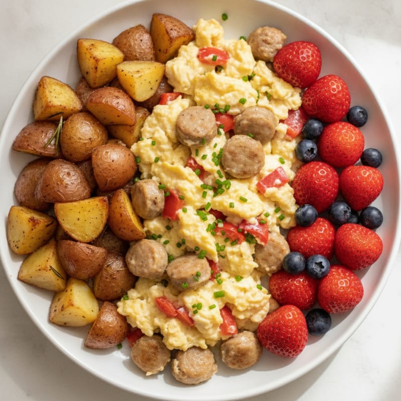 Scrambled Egg Whites with Chicken Sausage and Roasted Potatoes