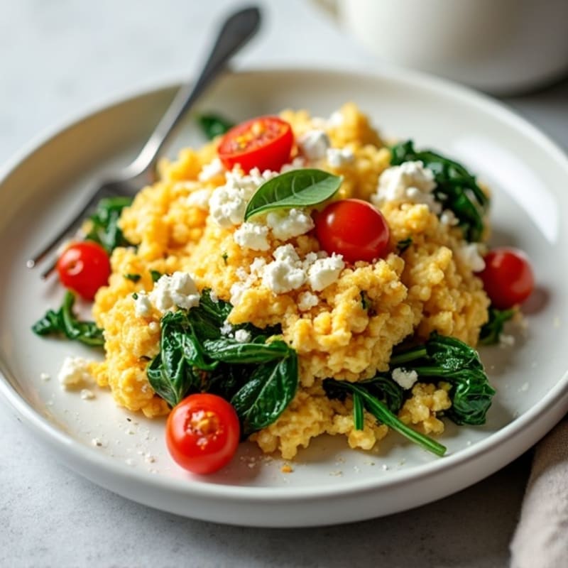 Fluffy Spinach Feta Egg White Scramble