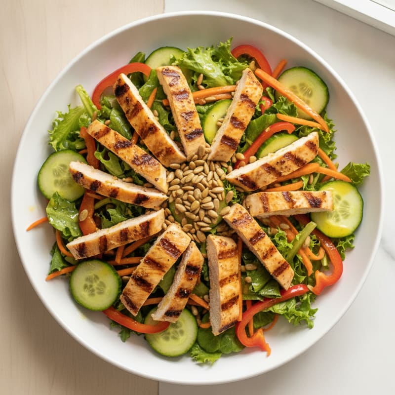 Grilled Chicken Salad with Crunchy Vegetables and Lemon Vinaigrette
