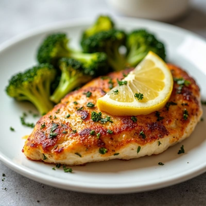 Crispy Baked Lemon Herb Chicken Breast with Roasted Broccoli