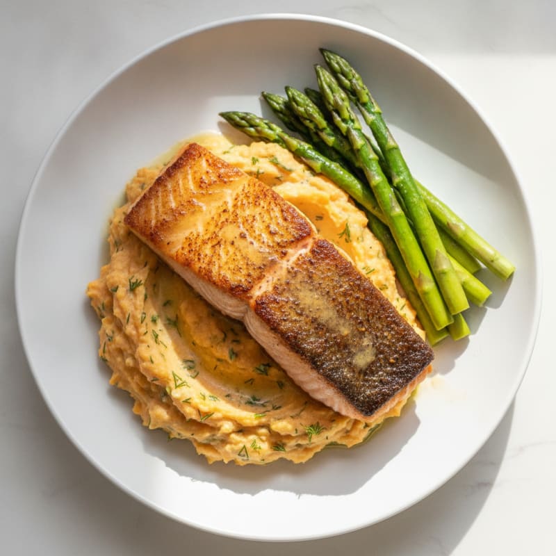 Pan-Seared Salmon with Herb Sweet Potato Mash