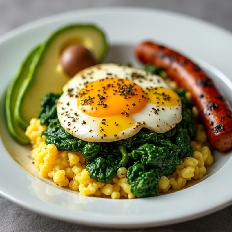 Egg White Scramble with Spinach and Grilled Turkey Sausage