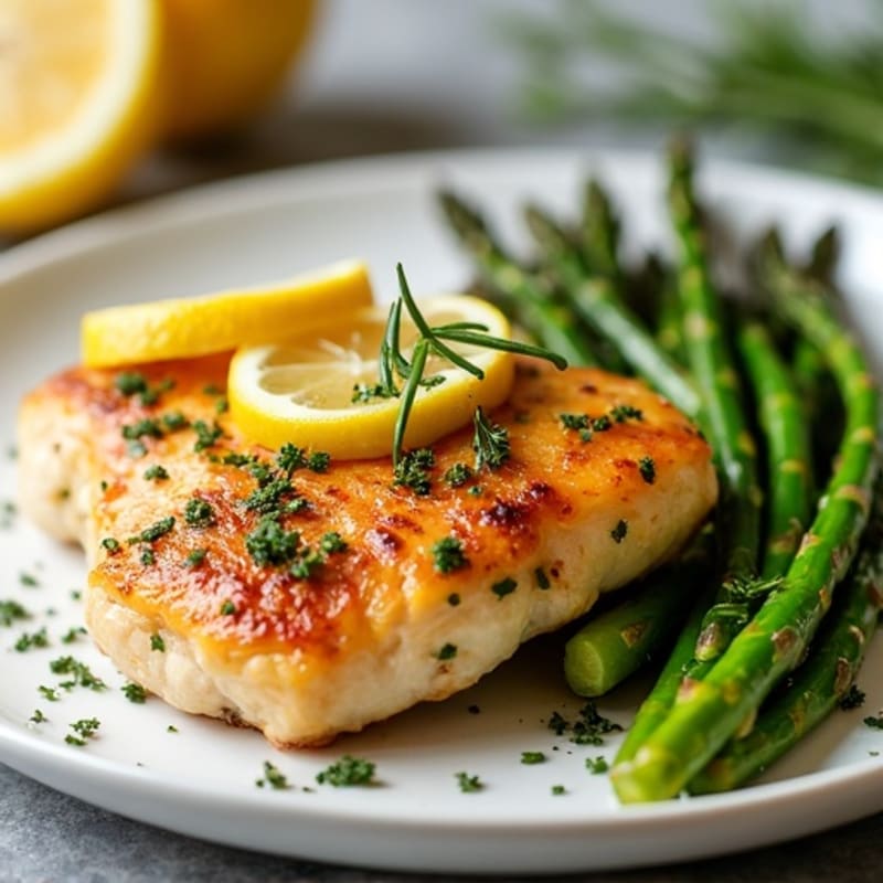Crispy Lemon-Herb Pan-Seared Chicken with Roasted Asparagus