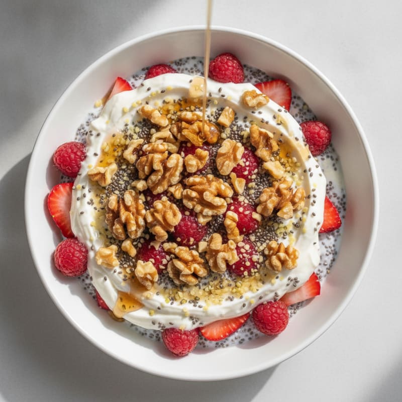 Silky Greek Yogurt Protein Parfait with Chia Seeds and Berries
