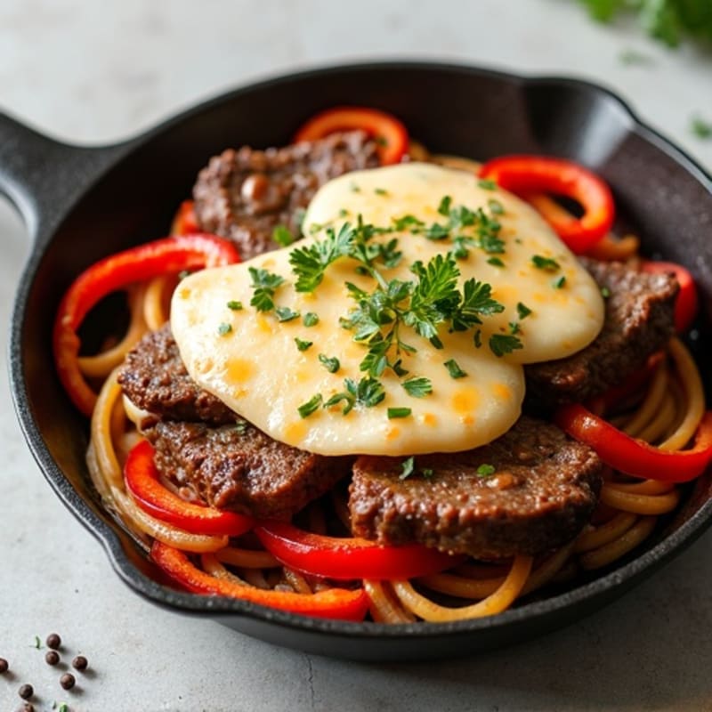 Lean Sliced Beef and Sautéed Peppers with Creamy Provolone Skillet