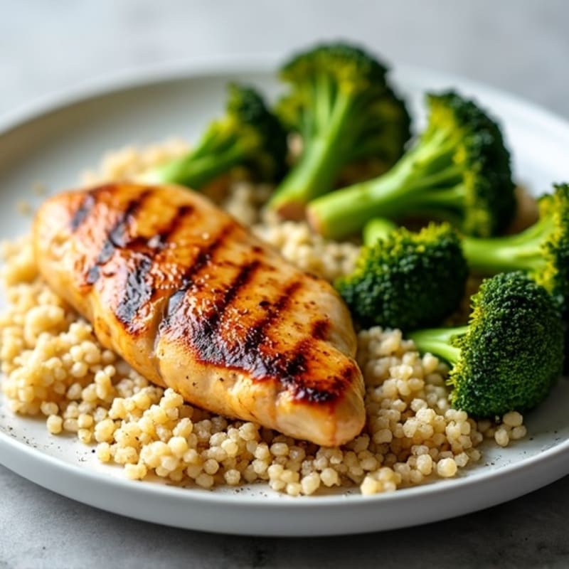 Grilled Chicken Breast with Roasted Broccoli and Quinoa