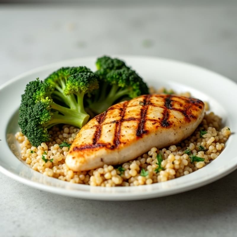Grilled Chicken Breast with Quinoa and Roasted Broccoli