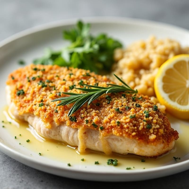 Herb-Crusted Pan Seared Chicken with Lemon Garlic Sauce