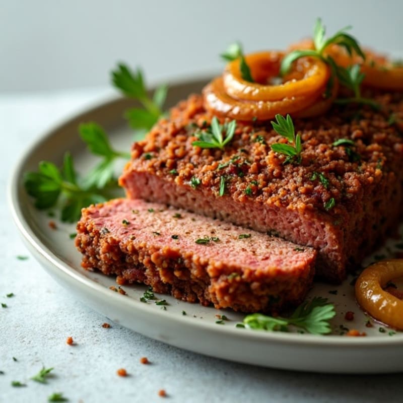 Herb-Crusted Venison Meatloaf with Caramelized Onions