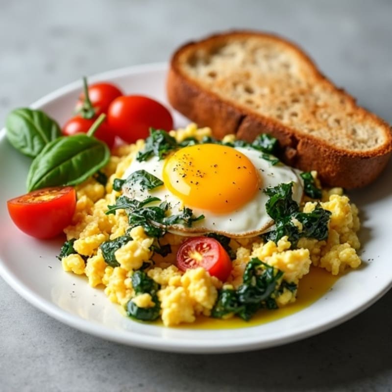 Cottage Cheese Scramble with Spinach and Cherry Tomatoes