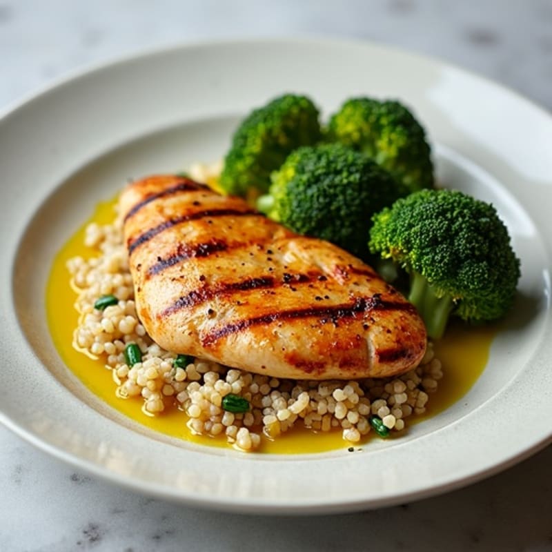 Grilled Chicken Breast with Quinoa and Roasted Broccoli