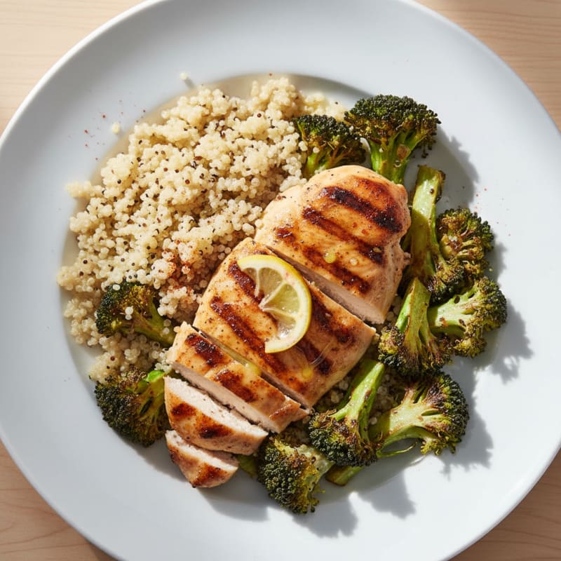 Grilled Chicken Breast with Quinoa and Roasted Broccoli