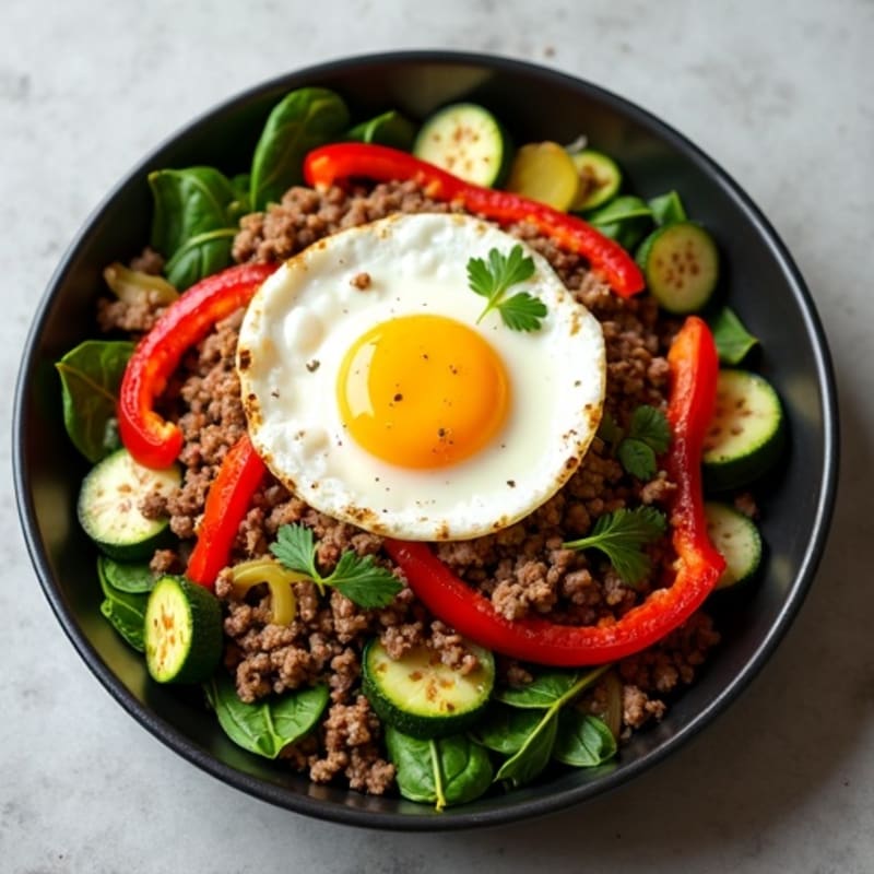 Lean Ground Beef and Crispy Vegetable Skillet