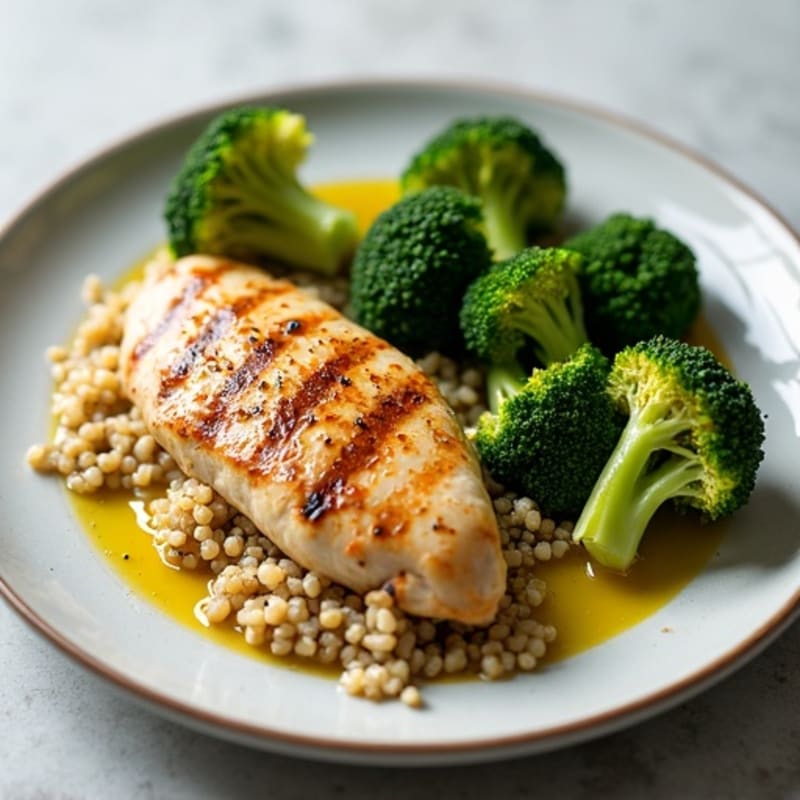 Grilled Chicken Breast with Quinoa and Roasted Broccoli